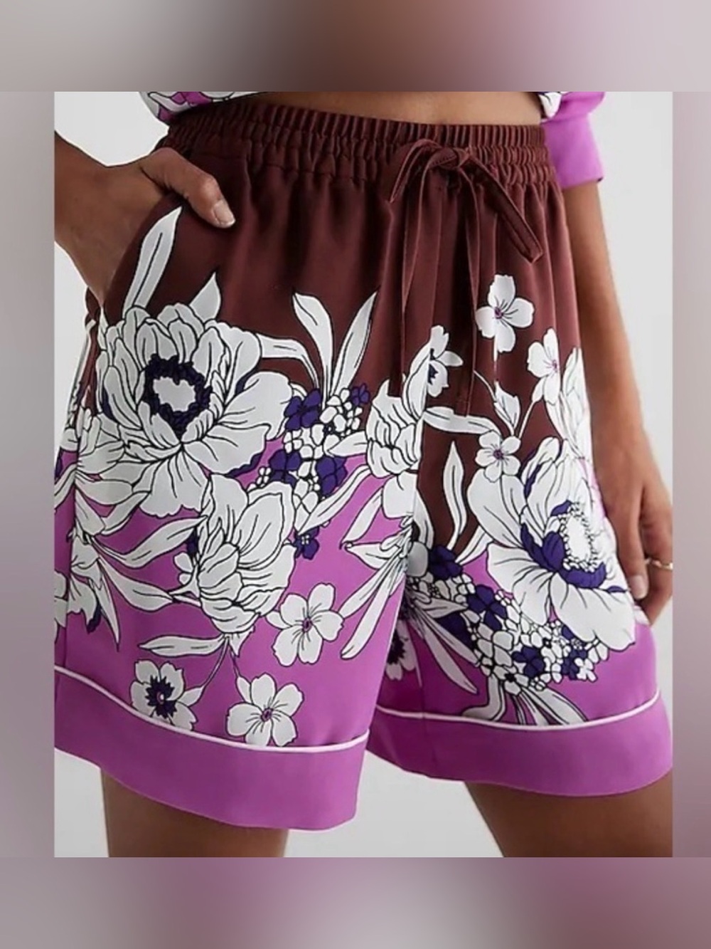 Express Floral Shorts - Brown & Purple